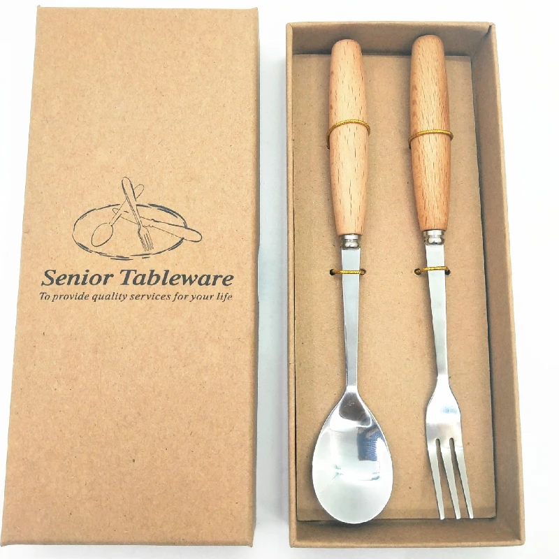 

Fun Fervent Wooden Handle Silver Stainless Steel Knife Fork and Spoon Set Dinnerware Set Gift Travel Environmentally Frdlieny