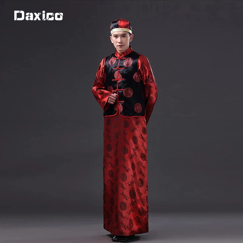 Men Chinese Folk Costume Robe + Vest Male Tang Suit Chinese Traditional Costume Red Groom Clothes Movie 16