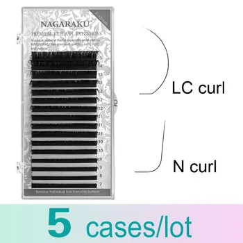 

NAGARAKU 5 cases LC / N curl False Eyelash Extensions Faux Mink Matt Black 8-15mm Mixed Soft Natural L+ Makeup Lashes