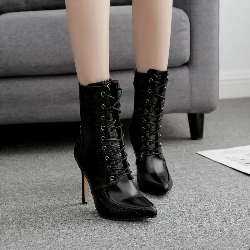 Snakeskin grain Ankle Boots For Women High heels Fashion Pointed
