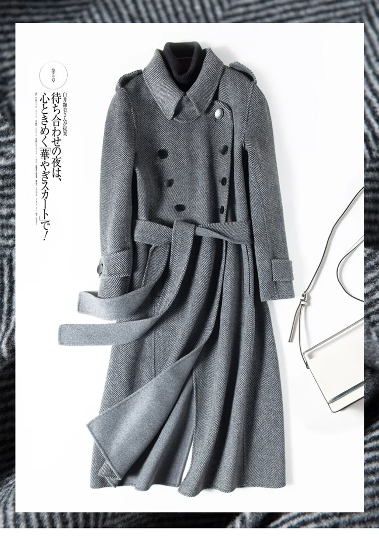Новинка двухстороннее кашемировое пальто двухстороннее женское Шерстяное шерстяное длинное пальто с узором в елочку Корейская версия