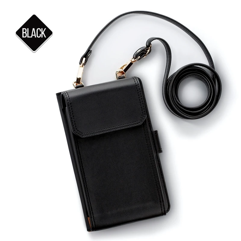 Musubo Phone Bag Case For iPhone Purse Wallet Cases Luxury Leather Cover For Samsung Galaxy Xiaomi mi Huawei Shoulder Crossbody - Color: Black