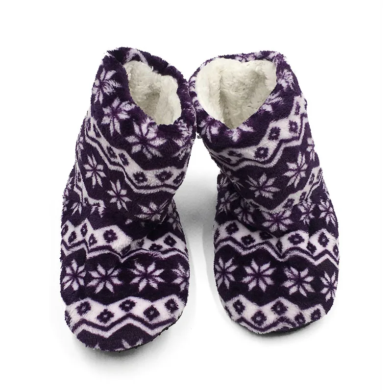 Нескользящая детская обувь для помещения со снежинками теплые плюшевые тапочки мягкая подошва; домашние тапочки; домашняя обувь для детей; комнатные тапочки - Цвет: Фиолетовый