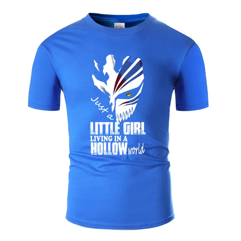Новая футболка с надписью «bleach fan little girl Live in a hollow world» оригинальная Однотонная футболка Свободная футболка с круглым воротником - Цвет: Men-Blue