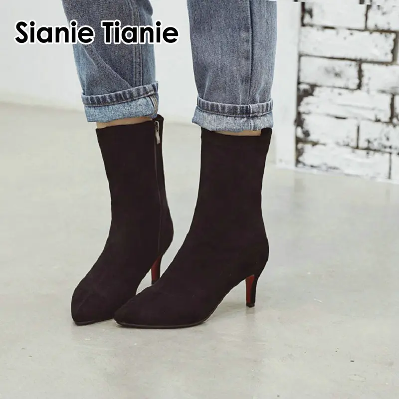 Sianie Tianie/осень-зима 2020 Женские ботинки на тонком высоком каблуке с острым носком