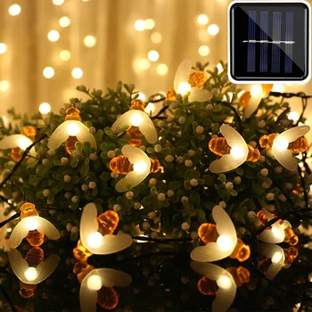

New Solar Powered Cute Honey Bee Led String Light 20leds 50leds 100leds Bee Outdoor Garden Fence Patio Christmas Garland Lights
