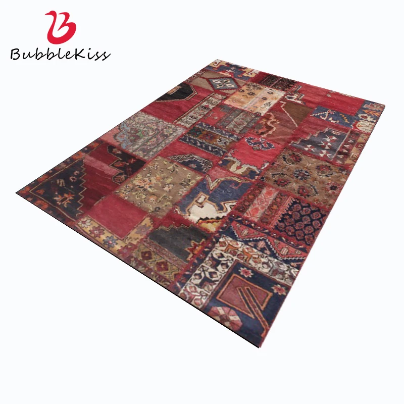 

Bubble Kiss Ethnic Style Red Geometric Pattern Rugs Home Decor Bedside Customized Carpets for Living Room Bedroom Floor Mats