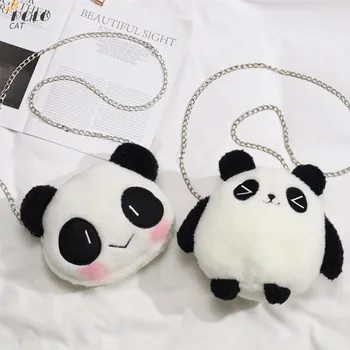 

High Quality Fashion Women Soft Messenger Bag Winter Cartoon Panda Casual Shoulder Bag Chain Cute Girls Plush Handbag Sac A Main