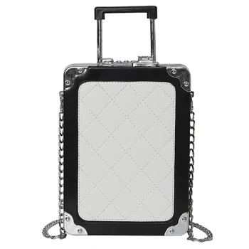 

QZUnique Women Unique Mini Pull Roll Luggage Case Suitcase Design Chain Crossbody Messenger Bag Shoulder Handbag White