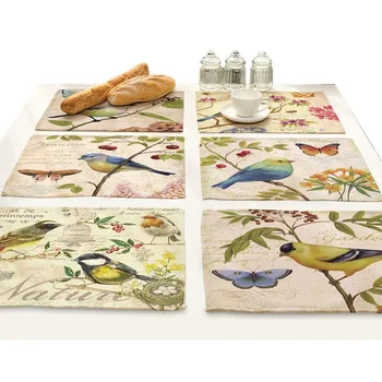 

Tree Flower Bird Printed Mat Drink Coasters Dining Table Table Accessories Dish Pad Home Decoration Accessories Modern Kitchen