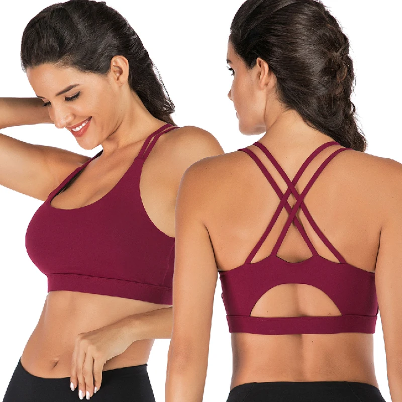 

LELINTA Push Up Women's Bra Cross Back Strappy Removable Pads Running Workout Bra with Pads Brassiere Bra Vest Wireless