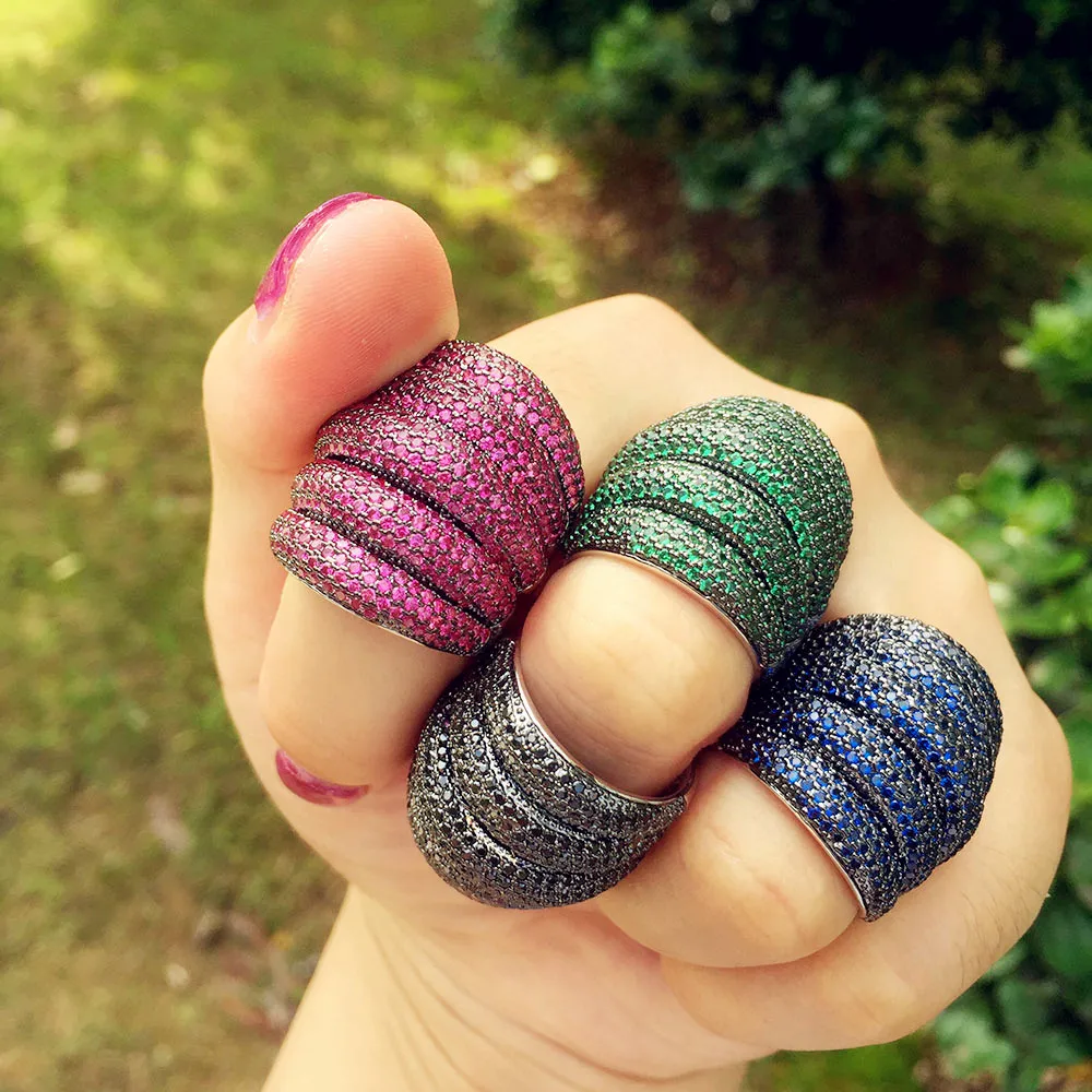 Роскошные широкие штабелируемые геометрические фианитовые кольца для женщин