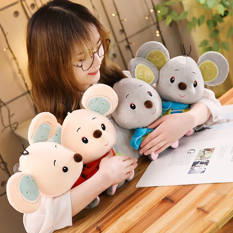 

New Plush Toy Stuffed Doll Cartoon Animal Smile Mouse Brother Cute Rat Dress Scarf Big Ear Baby Christmas Present Birthday Gift