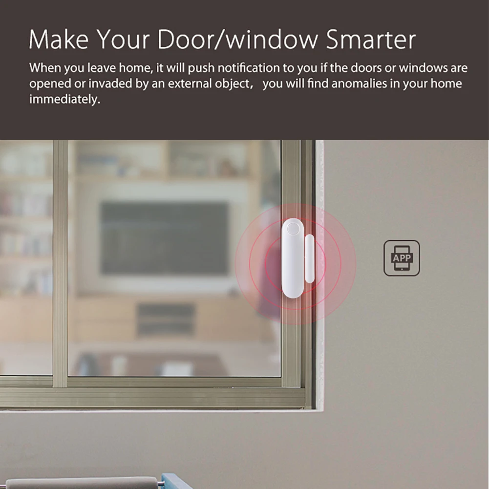WiFi Smart Door Window Sensor APP Notification Alerts Home Alarm Security Detector, Compatible With Alexa Google Home