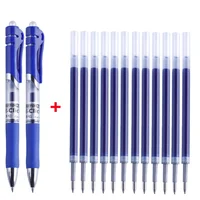 (Set of 2Pen+10 Refills) Press Type Gel Pen Black/blue/red Ink Bullet Spring 0.5 Mm School and Office Supplies (not Erasable) 1