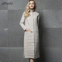 Длинный пуховик для женщин, длинная куртка серого цвета, верхняя одежда, ультра-светильник, пуховик со стоячим воротником, осенне-зимняя куртка, повседневное теплое пальто, YD-13