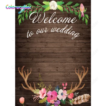 

Wood Siding Wall Photography Backdrop Romantic Wedding Theme Photo Background Creative Antler Flowers Vinyl Photo Booth Props