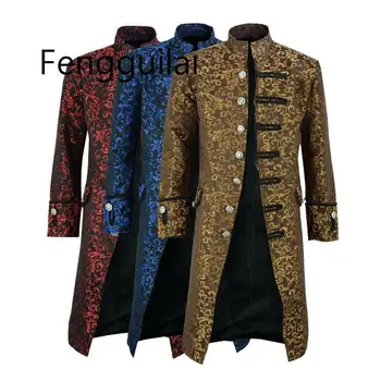 

FENGGUILAI Monerffi Men Edwardian Steampunk Trench Coat Frock Outwear Vintage Medieval Renaissance Jacket Cosplay Costume