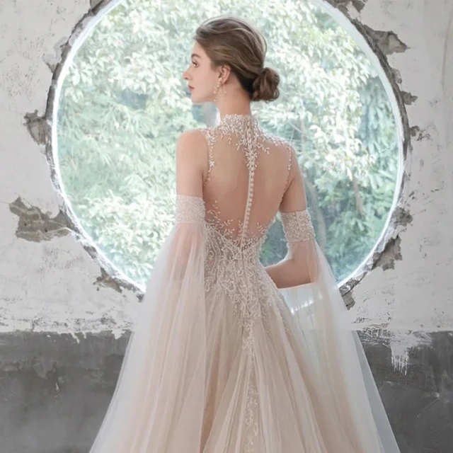 LDR72 Wedding Dress Tube Top 2021 New Bridal French Style Light Yarn Trailing Luxury Temperament V-neck Sexy Summer Dress 6