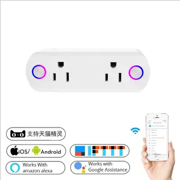

wireless 15A Smart Wifi Socket US plug Alexa VoiceTiming Control Socket APP Remote Control google Home Automation Double Socket