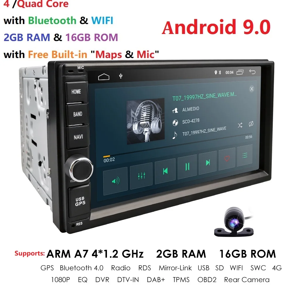 Best 7 Inch Android 9.0 Car Radio Stereo GPS Navigation Bluetooth USB SD 2 Din Touch Car Multimedia Player Audio Player Wifi Camera 2