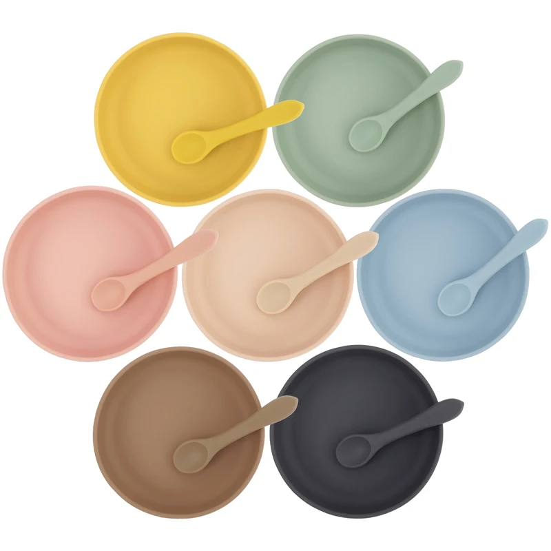 100%Food Grade Silicone Baby Feeding Plate Suction Tableware Spoon Waterproof Suction Bowl Kids Non-slip Children's Products 6