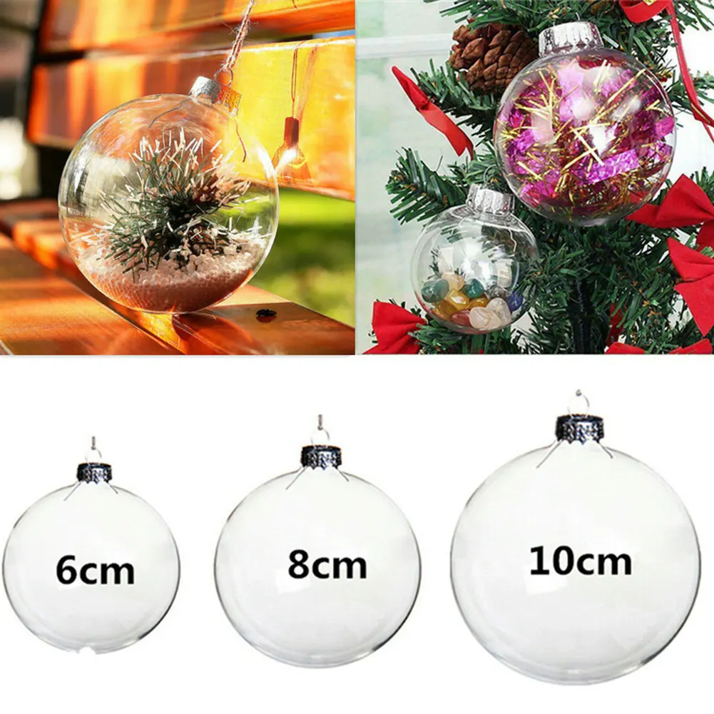 6 8 10cm Glass Clear Christmas Balls Baubles Sphere Fillable Xmas Tree Ornament 