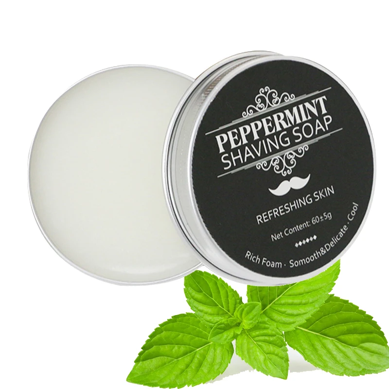 Shaving Soap Bar Shaving Cream 60g Mint Scent Men's Aluminum Boxed Foam Rich Gentle Handmade
