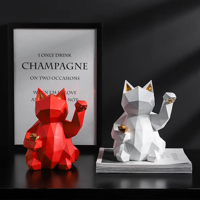statues en résine de chat en origami