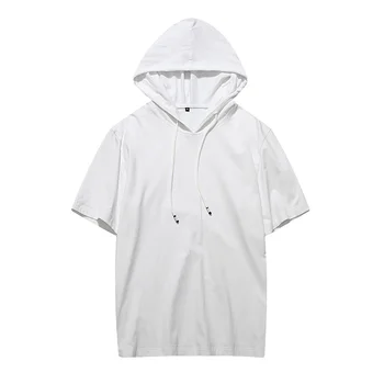 

Hooded T-Shirt Man Short Sleeve Solid Color Spring And Summer New Round Neck Drawstring Casual Sports Fashion Tshirt Men
