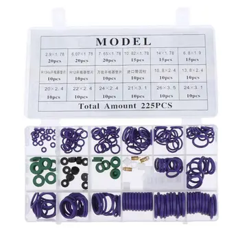 

225pcs Heat Resistant Rubber O-Ring Auto Car Air Conditioning Gasket Compressor Sealing Ring Kit Gasket Assortment for Car
