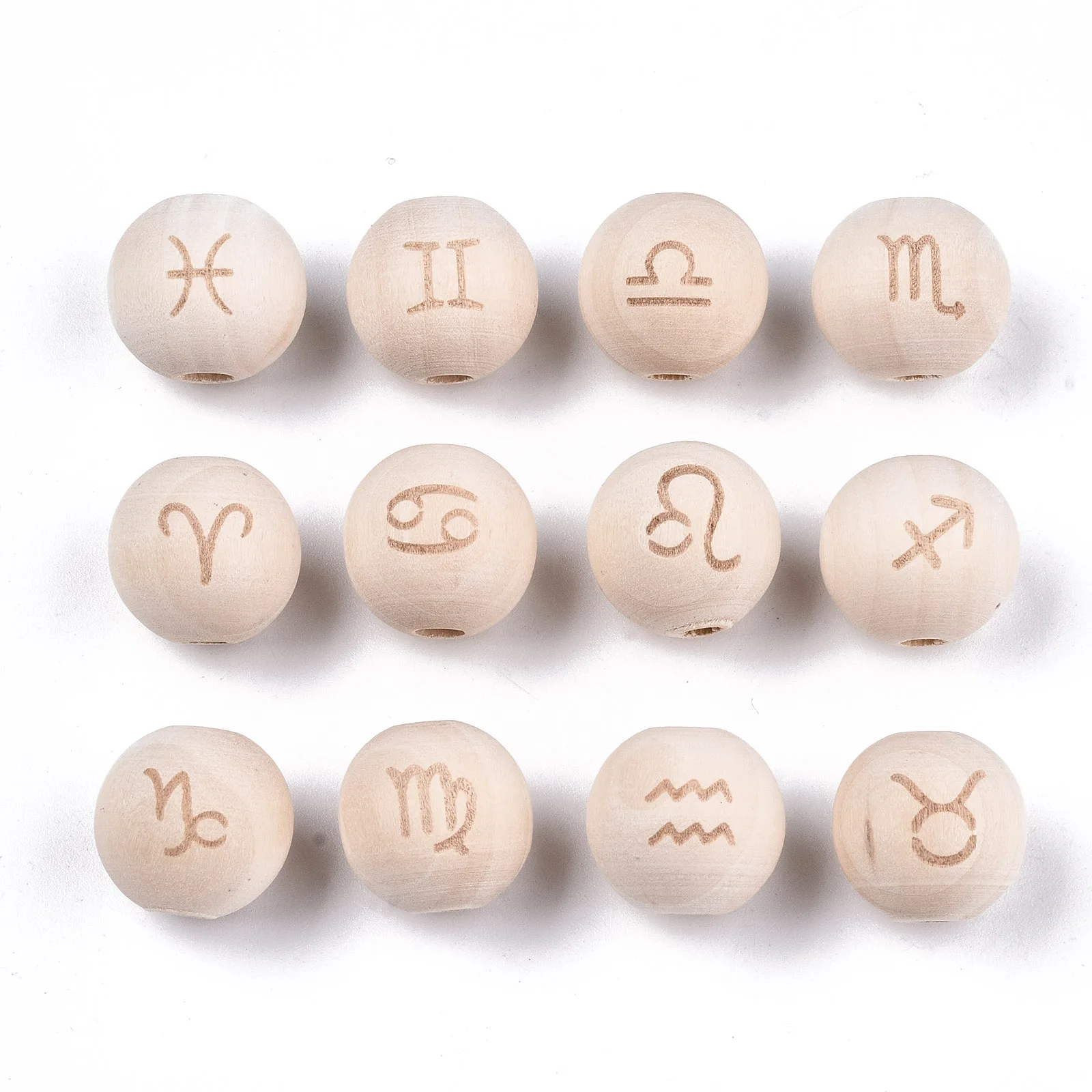 

200Pcs Natural Wooden Beads Zodiac Sign Round Wood Beads 12 Constellations Wooden Spacer Beads for Jewelry Making DIY Bracelets