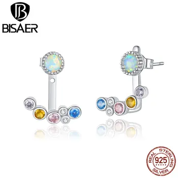 

BISAER Real 925 Sterling Silver Earrings Rainbow Bubbles Earrings Colorful Zircon Opal Earrings For Women Fine Jewelry GAE392