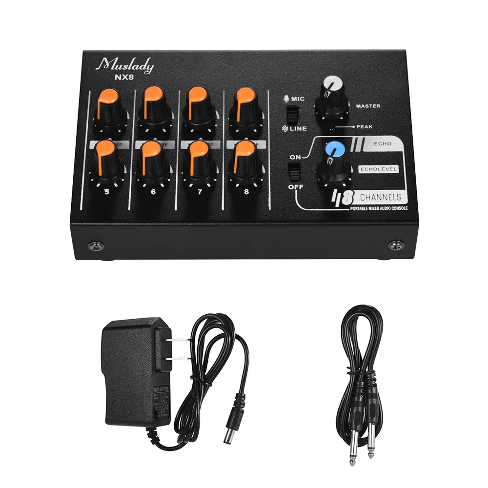 Muslady NX8 ультра-компактный 8 каналов стерео аудио микшер низкий уровень шума с Функция эха микшер аудио интерфейс midi - Цвет: US