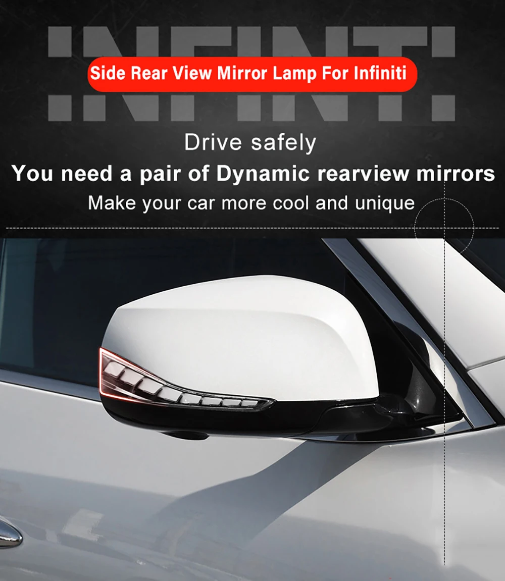 US $108.13 Rearview Mirror Light Sequential Side View Mirror Turn Signal Upgrade Revolving Dynamic For Infiniti Q50 Q60 Q70 QX30 QX50 QX60