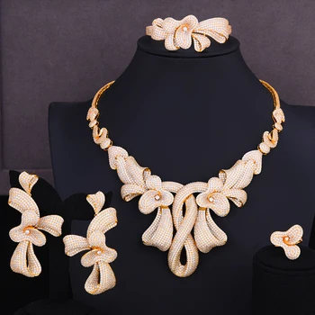 

missvikki Famous Brand Flower Lariat Chokers Luxury Nigerian Dubai Jewelry Sets For Women CZ Zircon Wedding Bridal Jewelry Sets