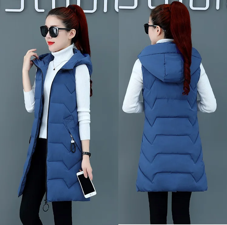UHYTGF down jacket autumn winter vest womens hooded casual plus size vests jacket Pure color wild warm Parker vest waistcoat 339