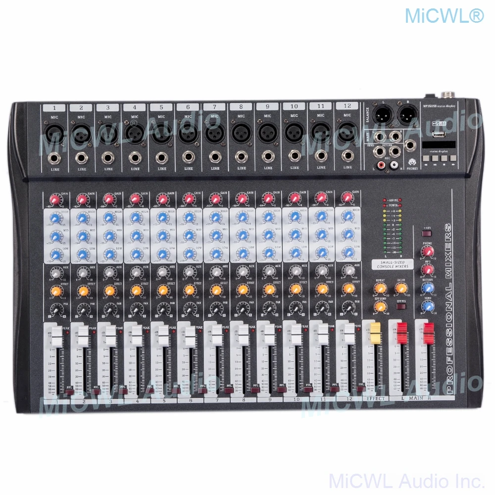 US $147.84 MiCWL Audio Mixer 12 Channel Microphone Mixing Console 48V USB Stage Bluetooth Sound Mixer
