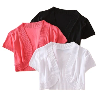 

8 Colors New Arrival Women'S Short Sleeve Solid Silk Sweater Knitting Shrug Lady Fashion Short Cardigans Sweater Waistcoat