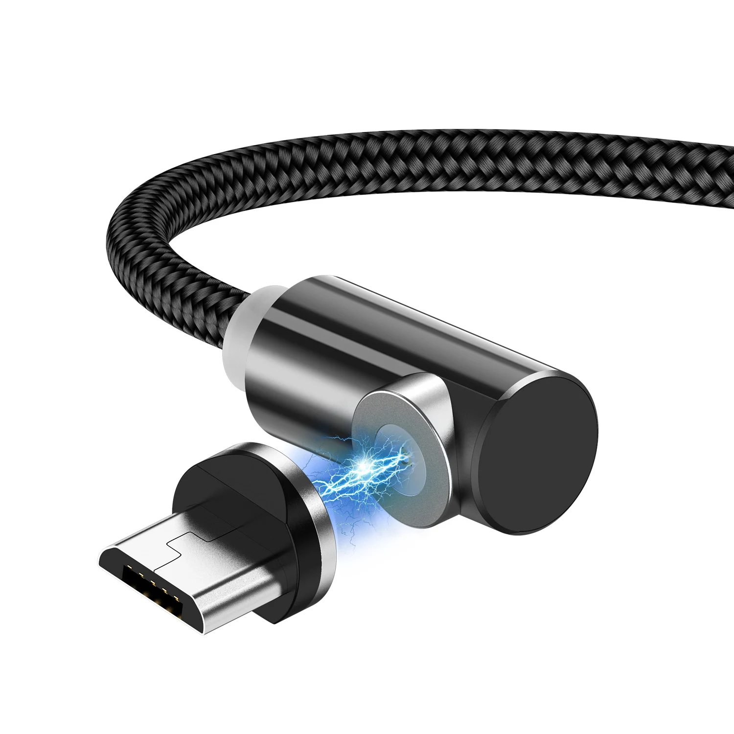 GTWIN Магнитный Micro USB кабель 90 градусов для iPhone 7 Магнит USB C локоть зарядки для huawei type C Android мобильного телефона зарядное устройство - Цвет: For Micro Black