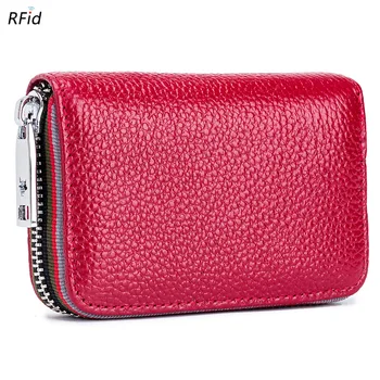 

2020 New Women's Wallet Organ Card Case RFID Leather Fashion Men's Card Holder Zip Coin Purse