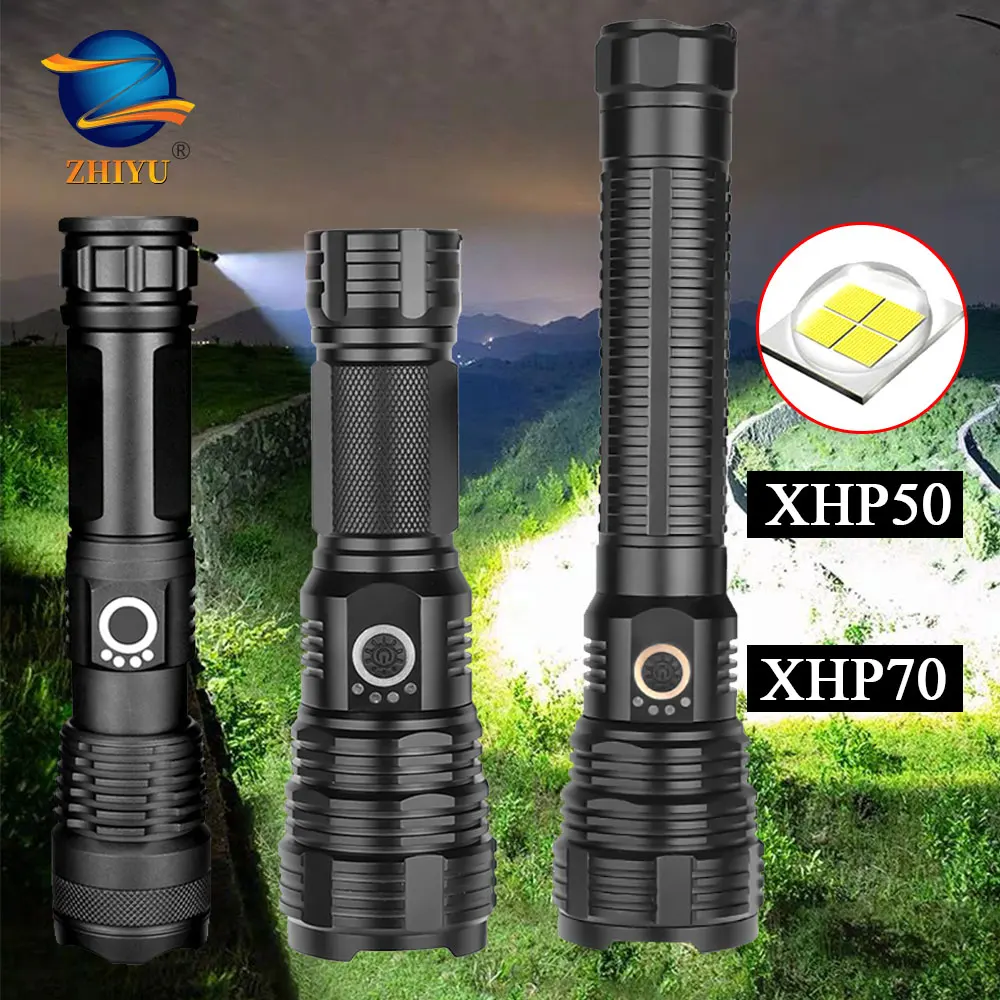Фонарик ZHIYU светодиодный XHP50 70 мощный перезаряжаемый от USB фонарь 18650 26650 ультра