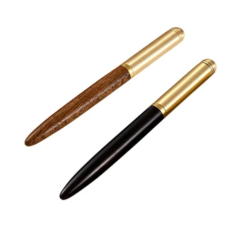 

2x Classic 0.5mm Wood Fountain Pen Copper Business Fine Nib Pen Office School Supplies Stationery Brown & Black