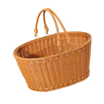 

1PC Simulated Rattan Woven Basket Practical Shopping Basket Decorative Storage Vegetable Basket Portable Flower Basket Picnic Ba