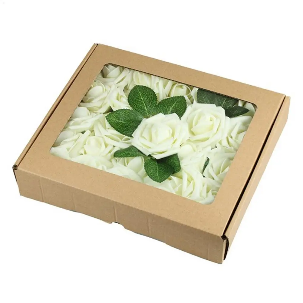 TPFOCUS 50Pcs 8CM Mini Foam Artificial Rose Flower Bouquet Multicolor Rose with Leaves for Home Party Decor Diy New Year Gifts