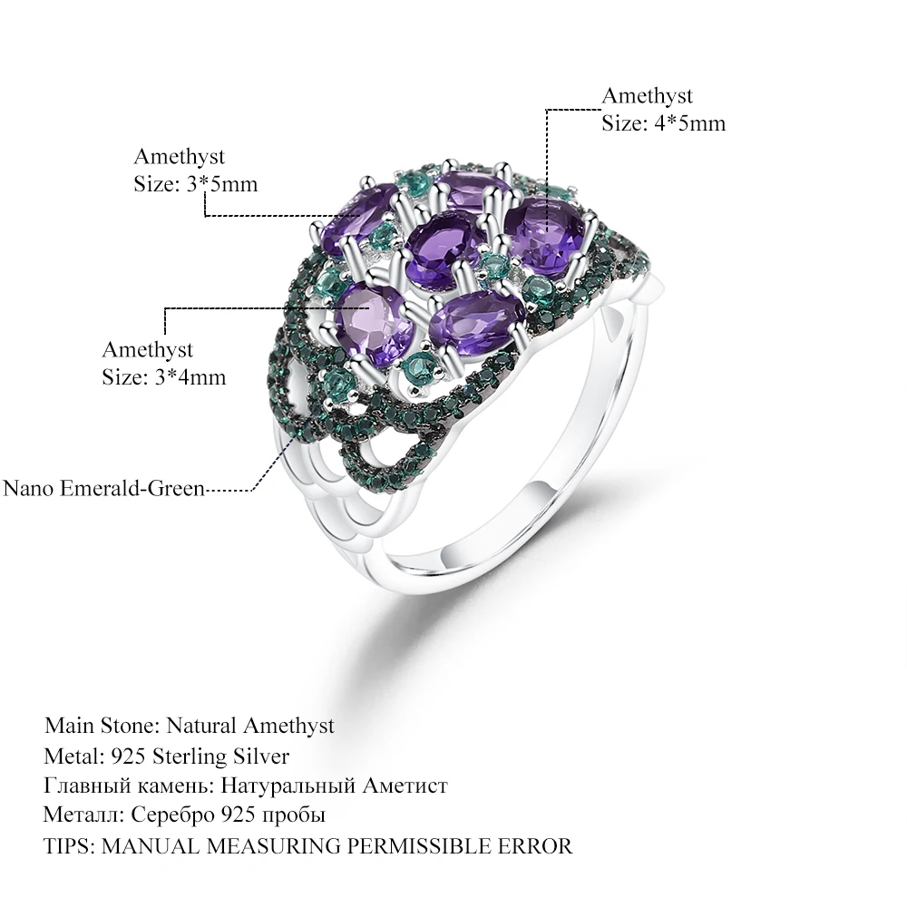 GEM'S BALLET, 1.97Ct, натуральный аметист, камень, кольца, Настоящее 925 пробы, серебро, Арт Деко, кольцо на палец для женщин, хорошее ювелирное изделие