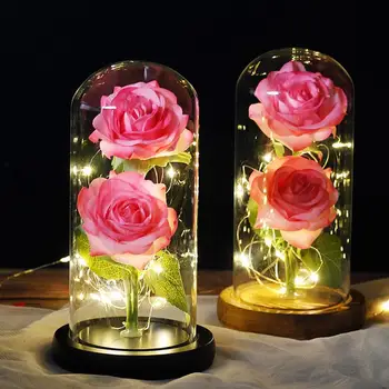 

Beautiful Eternal two Rose LED Light Beauty And The Beast Rose In Glass Dome For Valentine's Day Mother's Or Christmas Day Gift