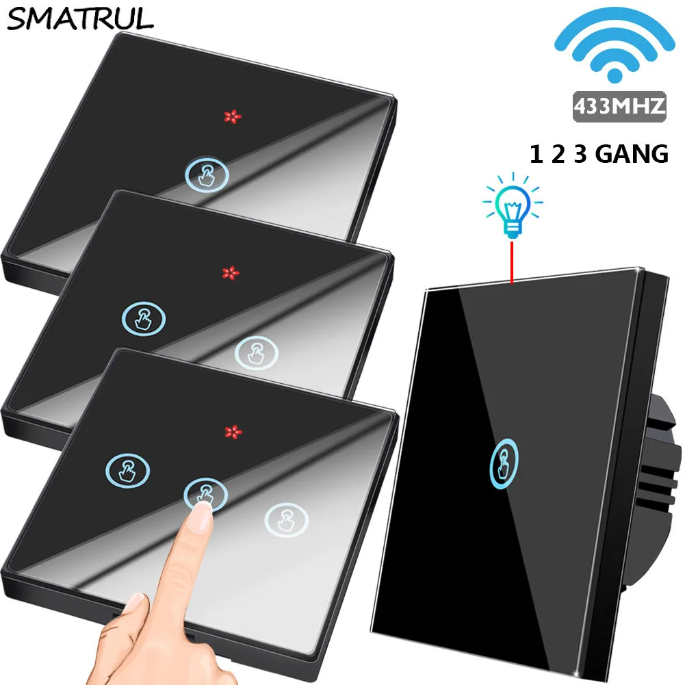  SMATRUL 1 2 3 gang smart Wireless touch Switch Light 433MHZ RF Remote Control Glass Screen No Neutr - 33051784112