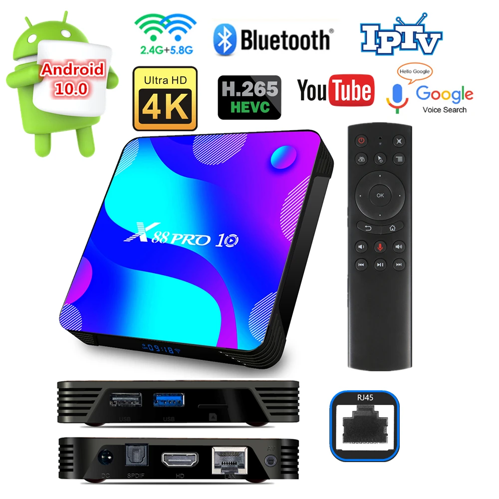 Android 10 0 смарт-ТВ Box MAX 4 Гб Оперативная память 128 Встроенная RK3318 BT4.0 ТВ коробка 5 8G