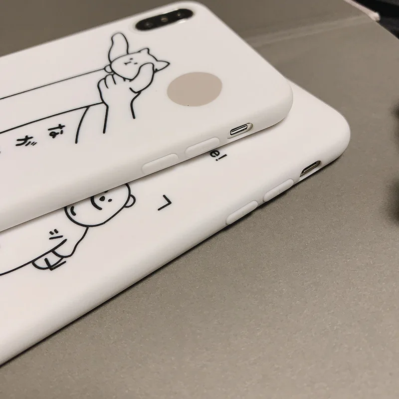 For iPhone 7plus case silicone cover Retro black cat Simple funny bear Phone case for coque iPhone 7 6s 8 Plus X XR XS MAX Case